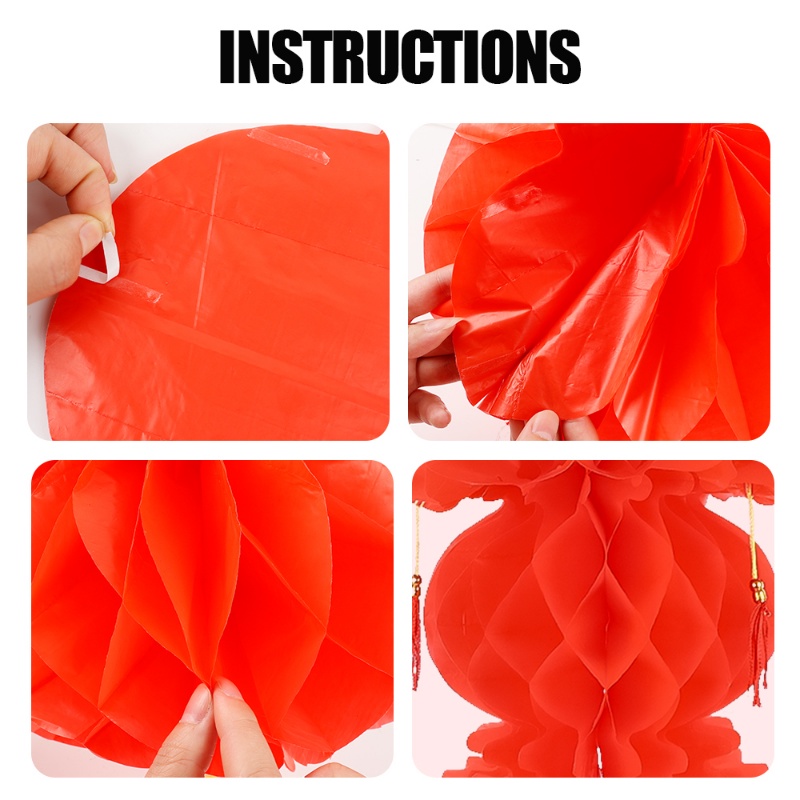 Foldable Waterproof Paper Hanging Lanterns String Luck Paper Lanterns Chinese New Year Spring Festival Party Home Decoration