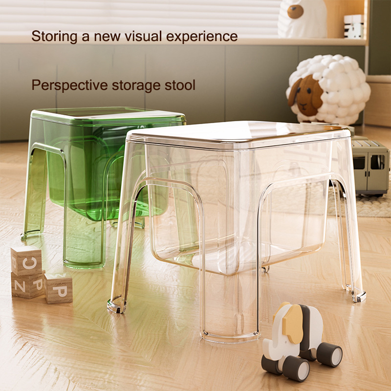 KS Plastic bench Storage plastic cabinet Multifunctional storage stool Transparent shoe changing stool Household thickening Storage bucket