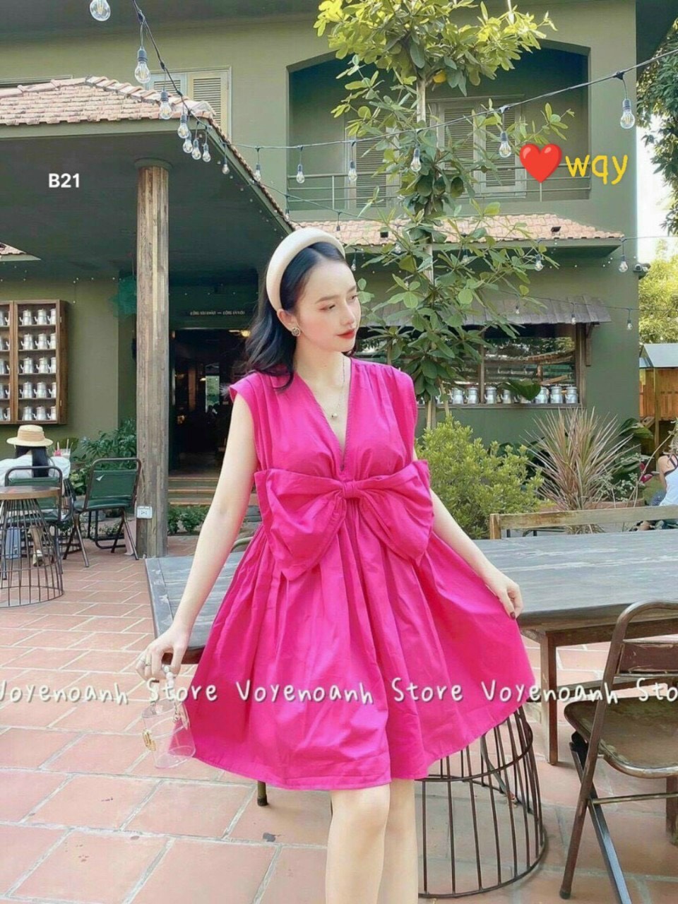 Đầm tiểu thư nữ cổ V đính nơ, đầm tiểu thư dáng váy xòe, váy công chúa mặc hè dễ thương, đầm đính nơ eo sang chảnh