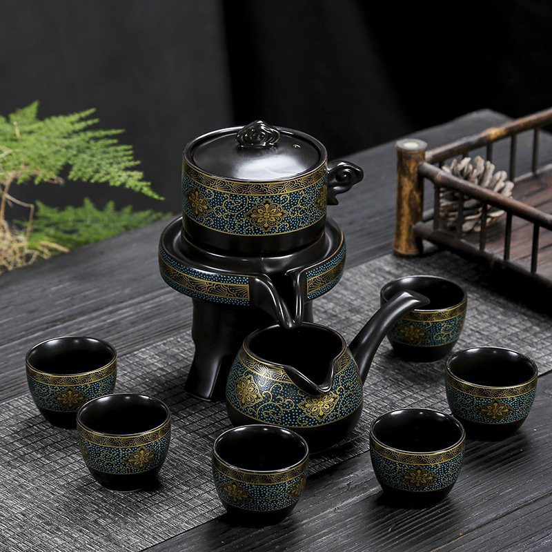 (Giao Hỏa Tốc) Bộ Ấm Chén Pha Trà Cối Xay - Xanh Đen (bao gồm 1 ấm trà, 6 chén trà và 1 bộ cối xay).
