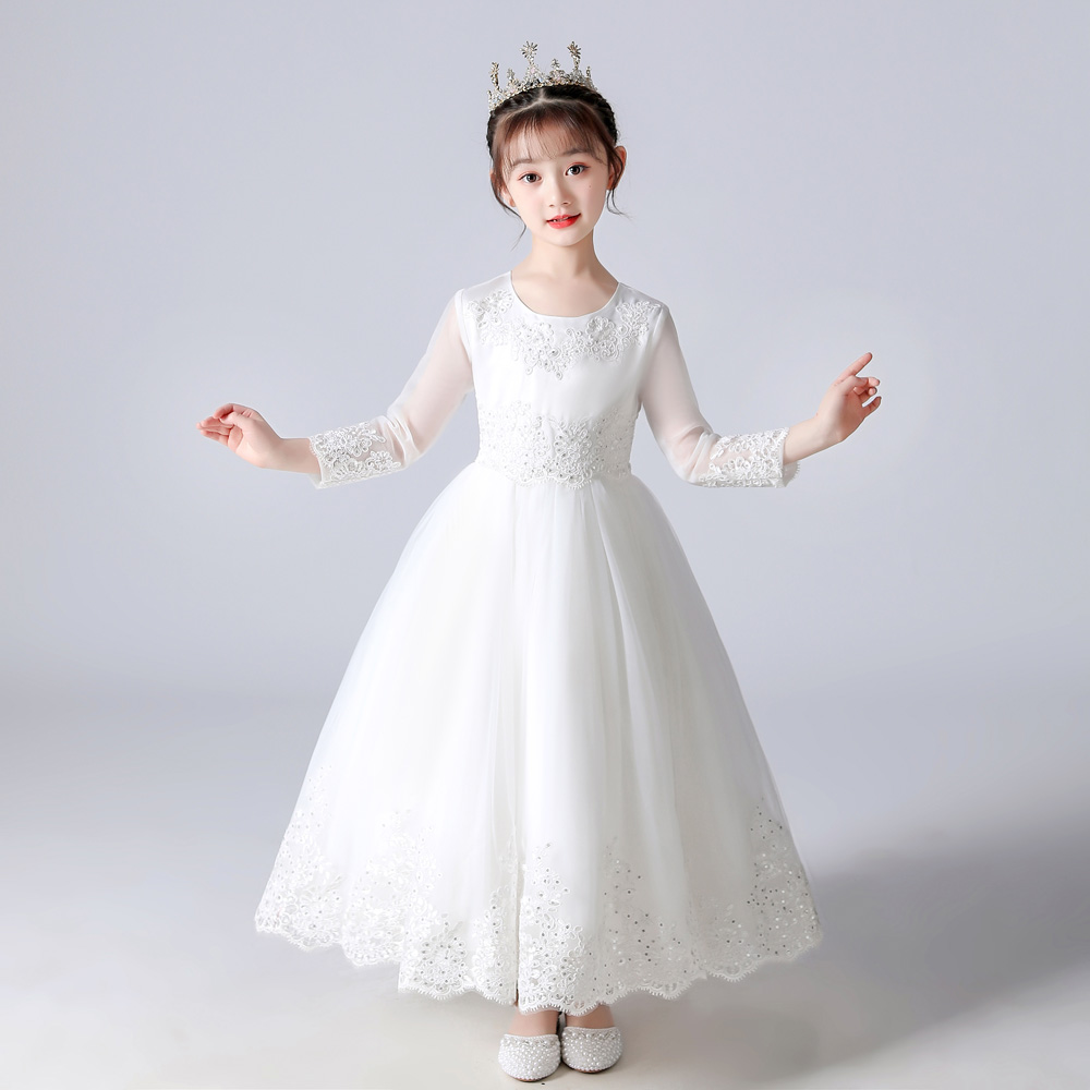 Girls long sleeve white on sale dress