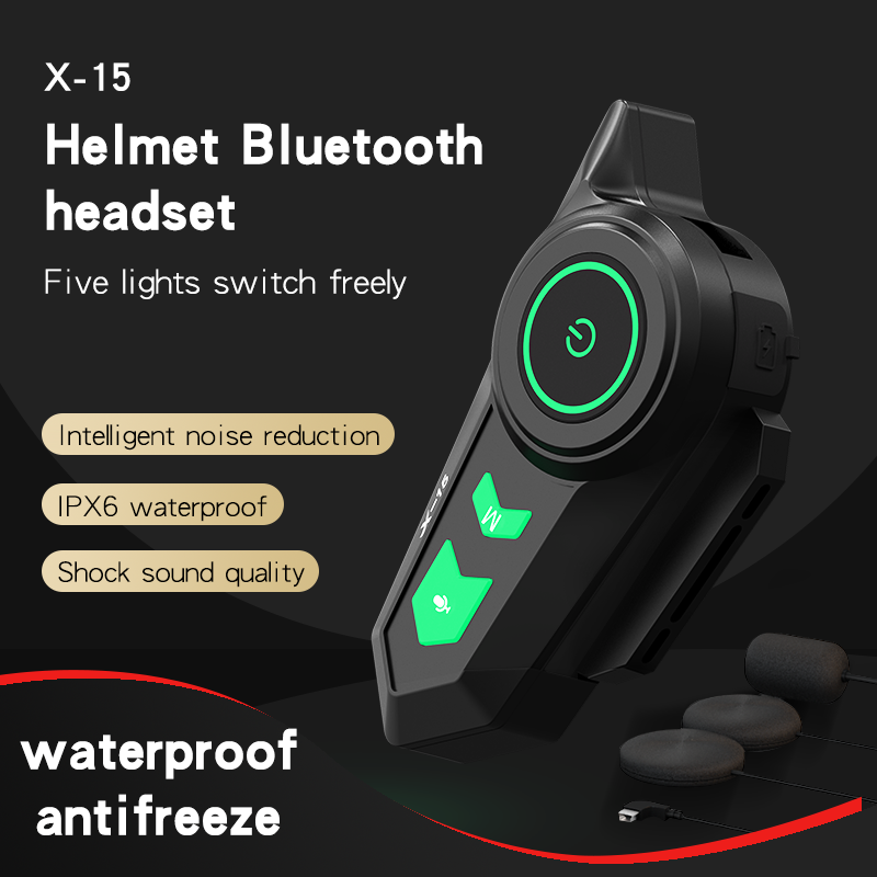 Motorcycle Bluetooth Headset X-15 Waterproof Noise Reduction  1200mAh Wireless Hands-free Automatic Answering with Ambient Lights Headphone