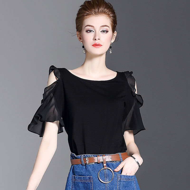 WOU&EY Women's Blouse Short Sleeves Blouse Chiffon Blouse Fashion Tshirt  Floral Blouse