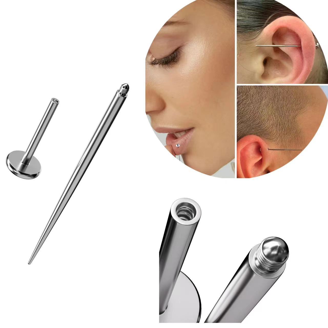 Eyebrow nail perforated tattoo 316L auxiliary rod 1.0 tooth guide needle internal and external threaded rod belly button nail insertion needle lip nail. 