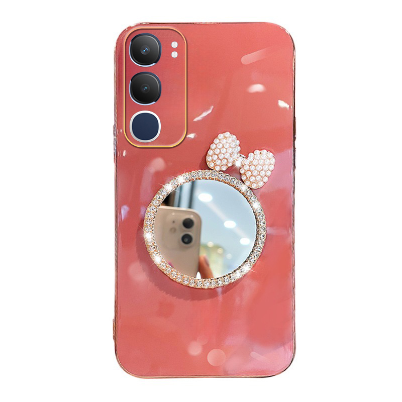 New Phone case Vivo Y29 Back cover with Bow Makeup Mirror Luxury Shiny Gradient Clear Soft 6D Plating Girls Slim for VIVO Y29 5G case.