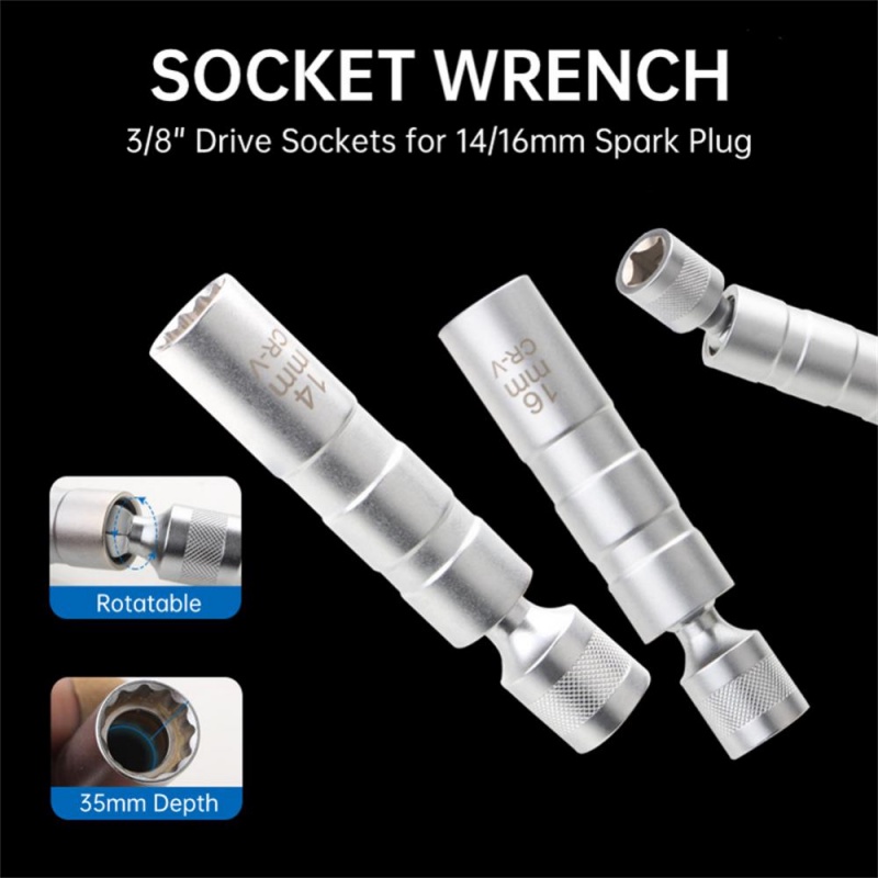 14/16mm Spark Plug Sleeve Socket Wrench 12 Angle Rotation Thin Wall 3/8" Drive Thin Wall Car Removal Tool Automobiles Repair Spark Plug Disassembly Tool