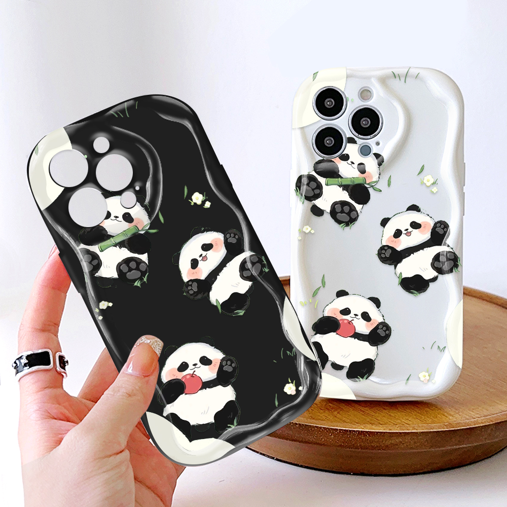 Hontinga for Infinix Note 30 4G 5G Back Cover Cute Panda Cream Texture Phone Case Wavy Edge Soft Silicone Cover. 