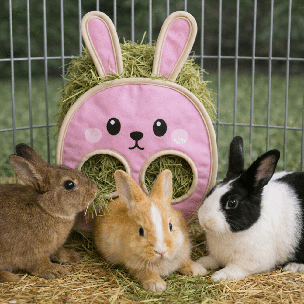Rabbit Food Container Suspended Type Rabbit Hay Bag Bunny Shaped Chew ...
