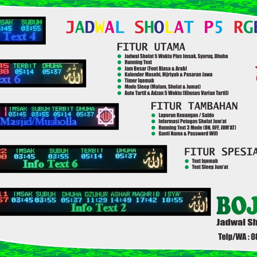 Kontroler Jam Jadwal Waktu Sholat JWS RGB 4 panel P5 - Non Tartil ...