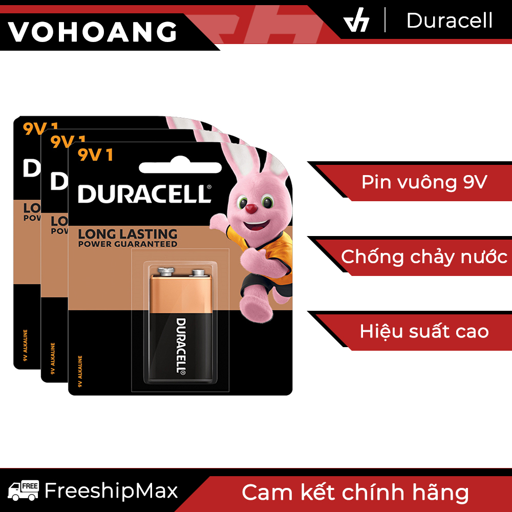3 viên pin vuông 9V Alkaline Duracell chính hãng