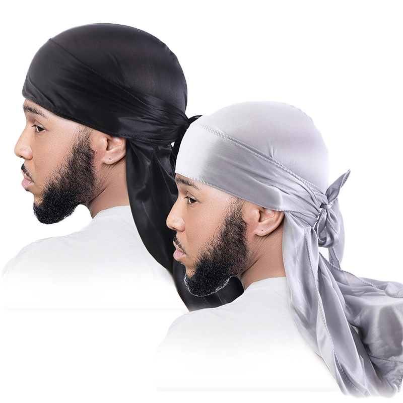 2PCS/LOT Unisex Men Women Satin Breathable Silky Durag Long Tail Doo ...