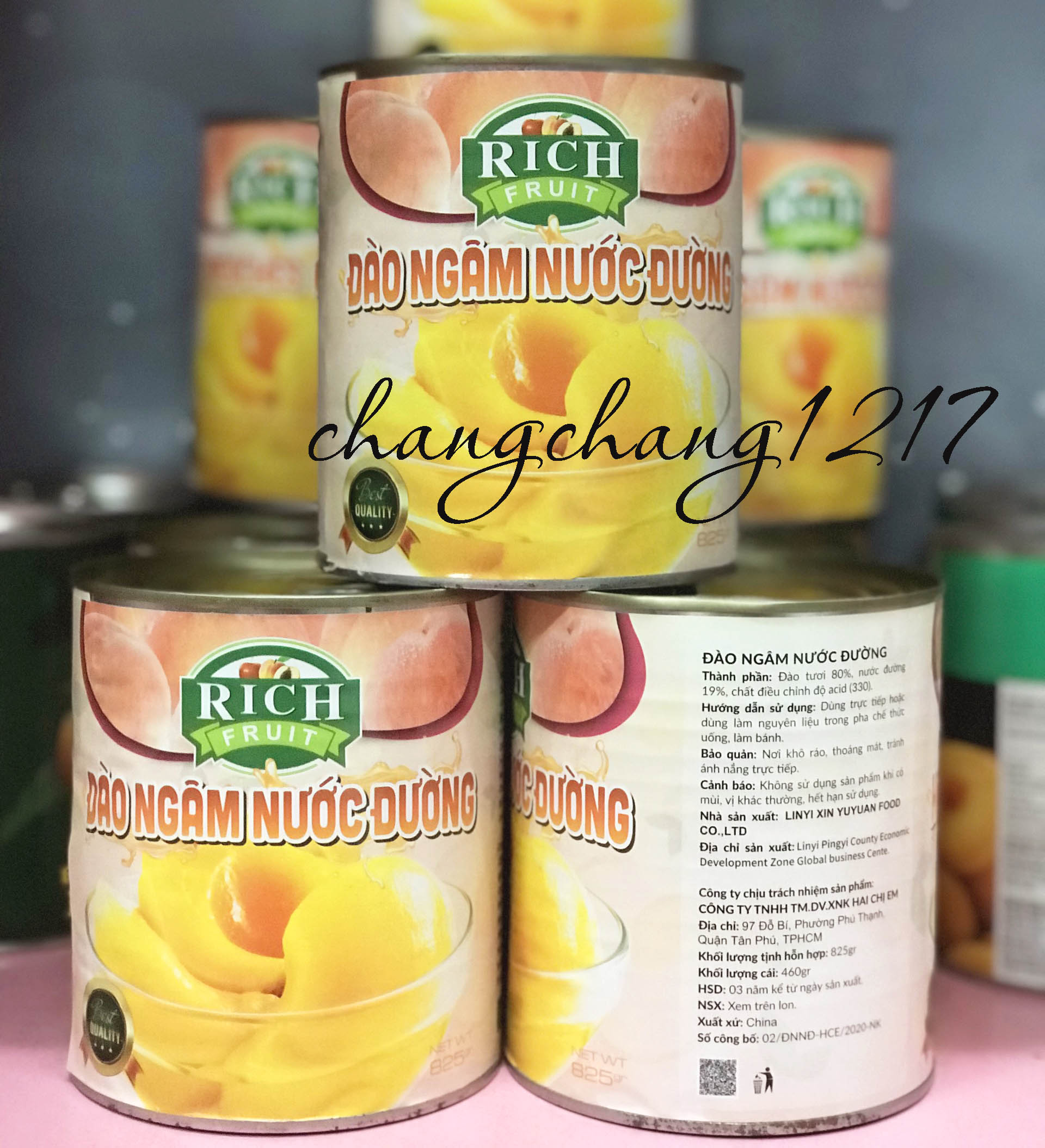 Trái Đào Ngâm Nước Đường Rich Lon 825gr