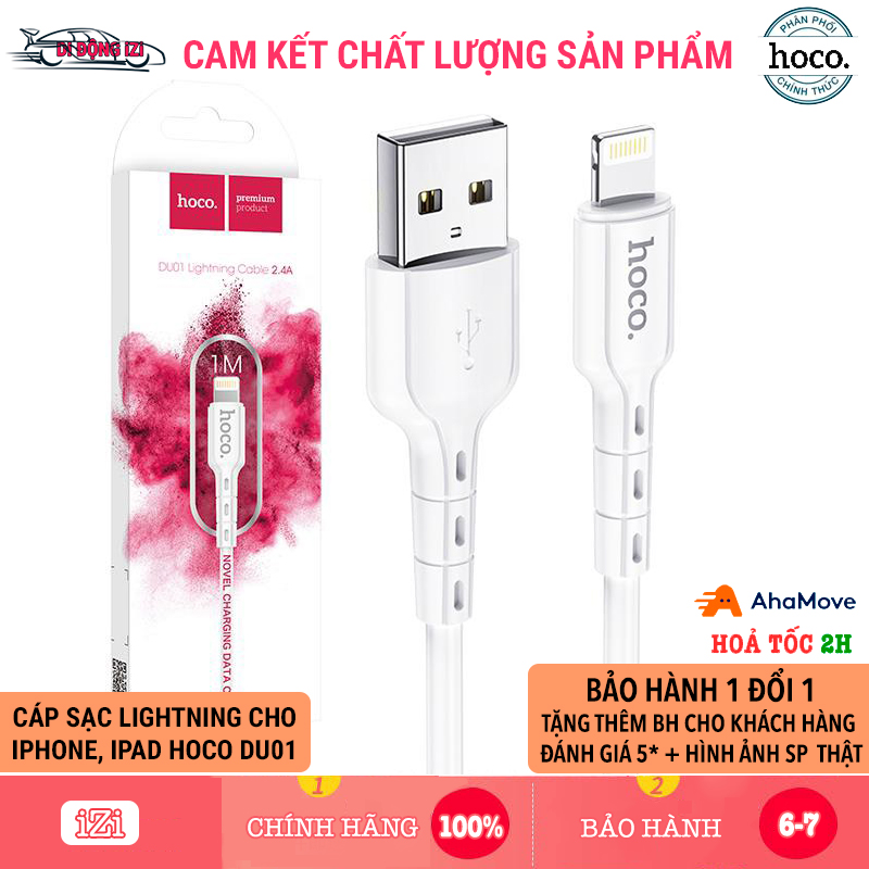 Dây Sạc Cho iPhone, iPad Hoco DU01, Cáp Sạc Nhanh 2.4A cho iPhone Bền, Siêu Rẻ Cho iPhone IP 5/6/7/8/X/11/12/13 [CHÍNH HÃNG]