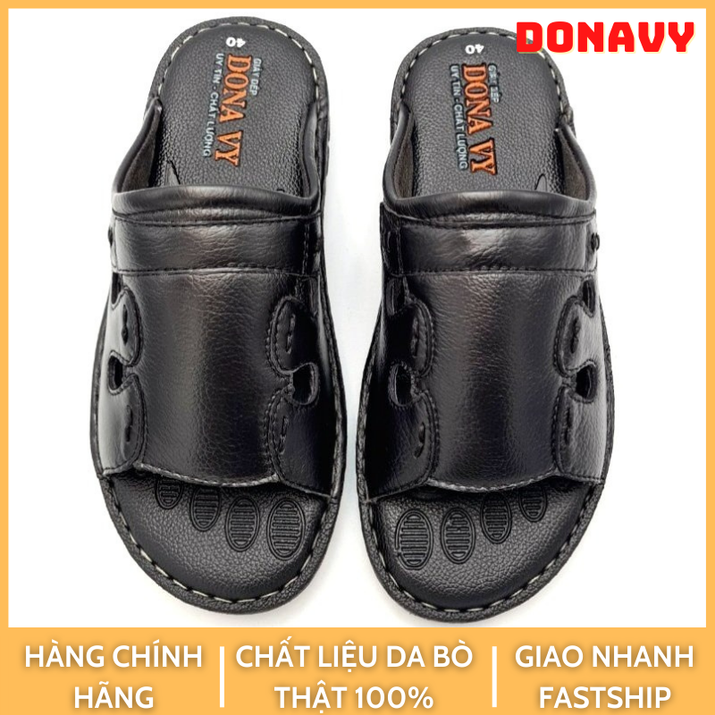 DÉP NAM DA BÒ THẬT 100% ĐẾ CAO SU CAO 3CM MAY QUAI XUỐNG ĐẾ CHẮC CHẮN MẶT ĐẾ IN HÌNH 05 NGÓN CHÂN RẤT BÁM CHÂN HÀNG CÔNG TY CAO CẤP DONAVYKHAUVIEN D.5NGKV
