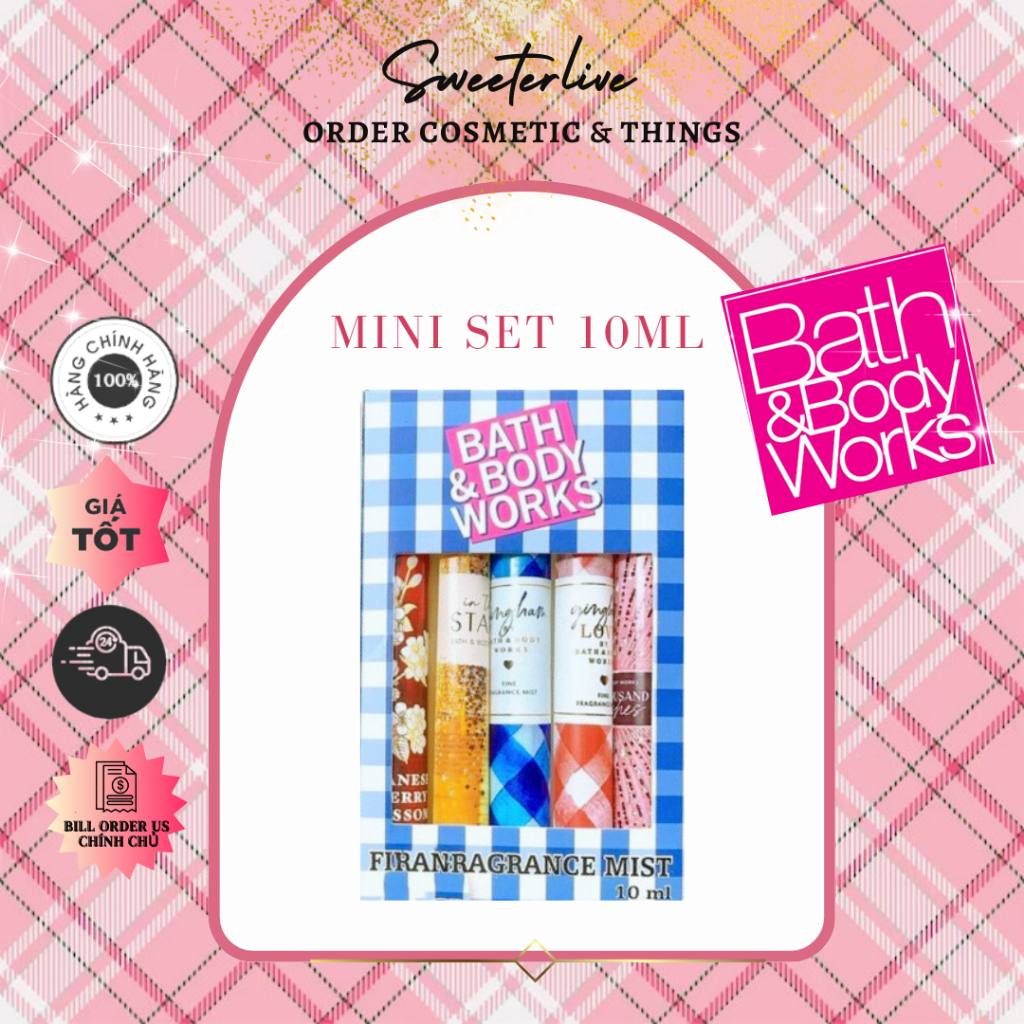 Set 5 lọ body mist chiết 10ml - xịt thơm toàn thân bath & body works mùi ngẫu nhiên