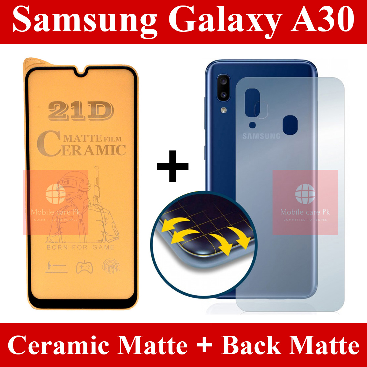 Samsung Galaxy A30 Matte Glass Fiber Glass Protector + Back Protector Carbon Fiber Matte Soft Skin Sheet For Samsung Galaxy A30. 