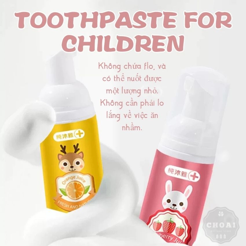 Kem Đánh Răng Cho Bé Dạng Bọt BAIMEISI 60ML Nuốt Được Chống Sâu Răng Hương Dâu và Hương Cam