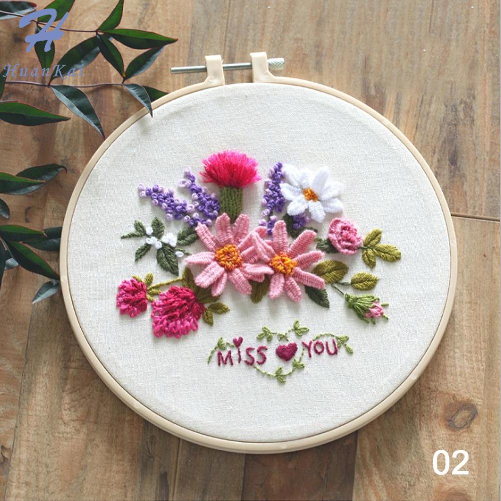 DIY Embroidery Handcraft Needlework Set Handmade Cross Stitch Kit ,Cotton Embroidery Flower Painting Embroidery Hoop Home Decor