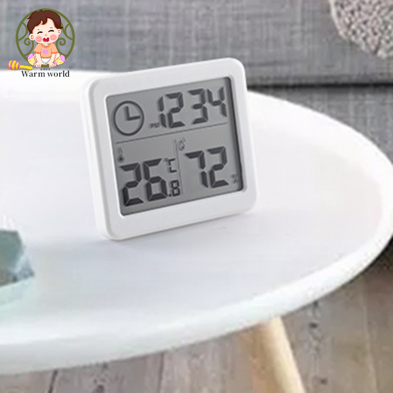 Warm world Digital Wall Clock With 3.2inch LCD Display Temperature Time Humidity Meter For Indoor Bedroom Baby Room