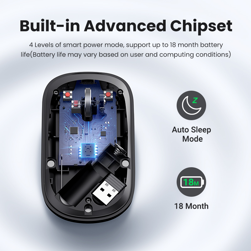 【2.4G】UGREEN MU001 Wireless Mouse 2.4G Silent Computer Mouse with USB Receiver, Ultra Slim Optical Cordless Wireless Mouse, 4000 DPI, Small Flat Portable Mice for PC, Laptop, Computer, Chromebook, MacBook Model:90372
