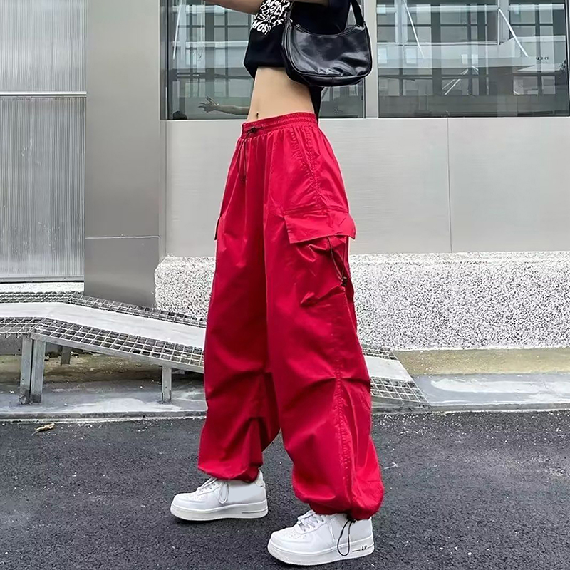 Black and Red Cargo Joggers Multi-pocket Pants Streetwear - Etsy Sweden