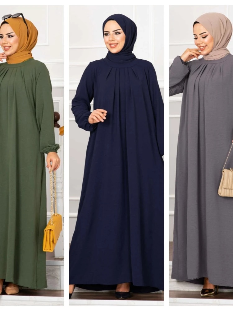 【Customizable】 Women Eid Dress Ramadan Morocco Pleated Party Dresses Dubai Kaftan Vestidos Arab Long Robe Solid Abaya Modest.