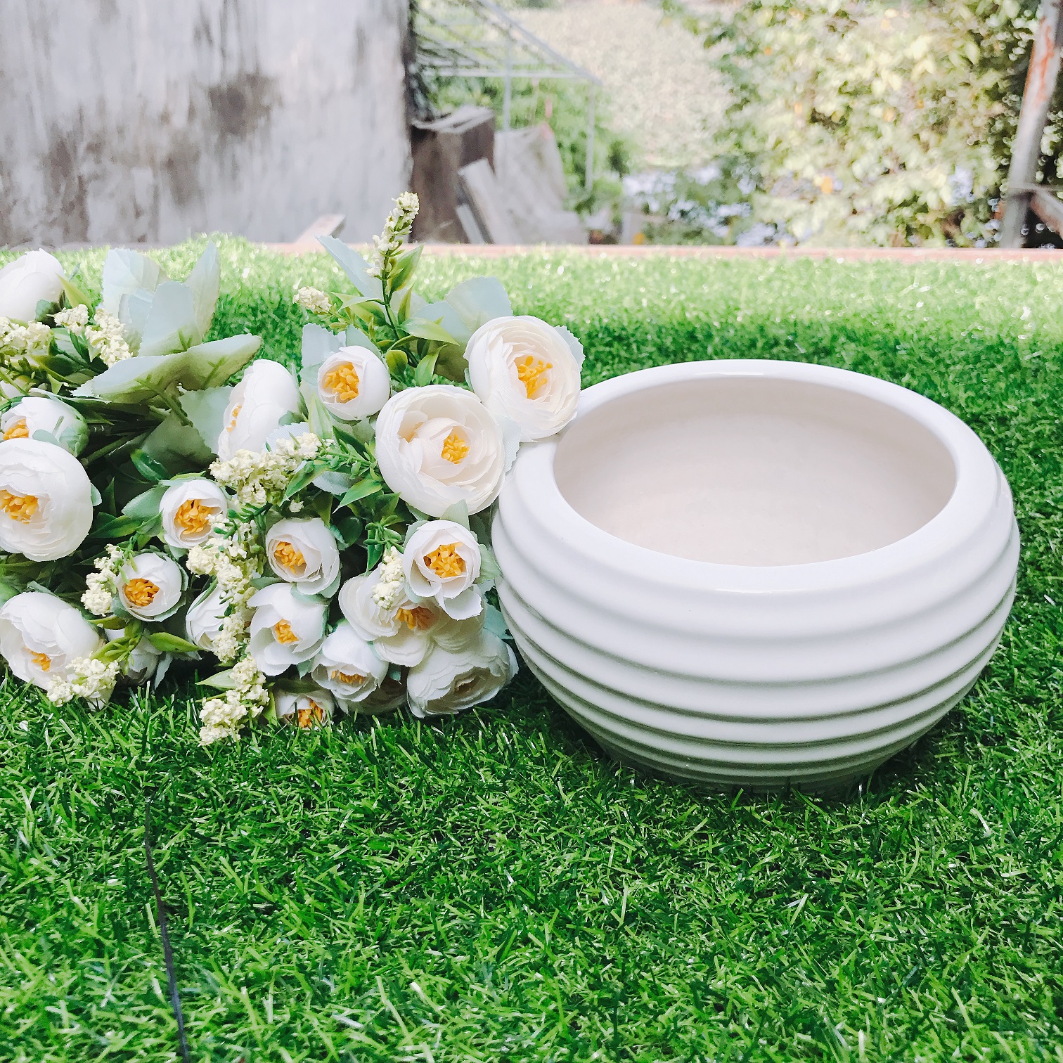 Chậu Sứ Vân Ngang Cắm Hoa (Không Kèm Hoa)