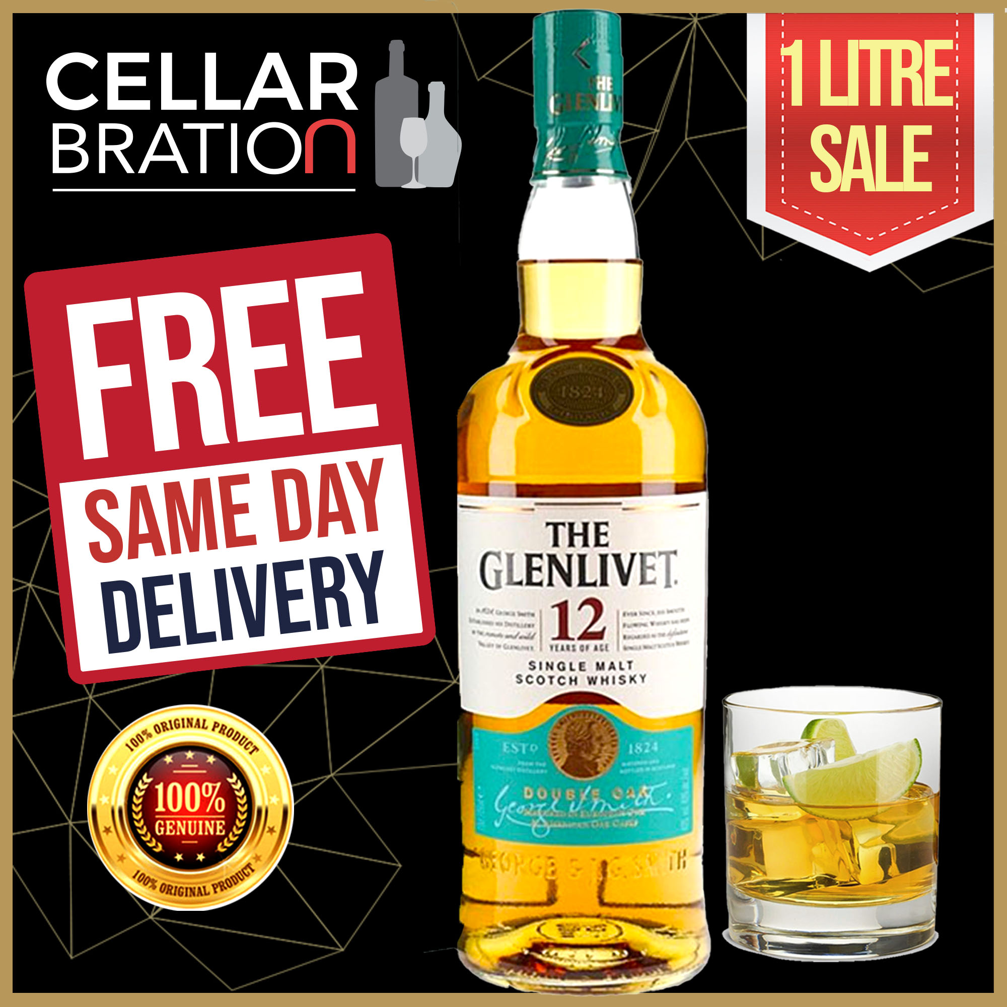 Glenlivet 12 Years Double Oak Single Malt Scotch Whisky 1000ml (1L