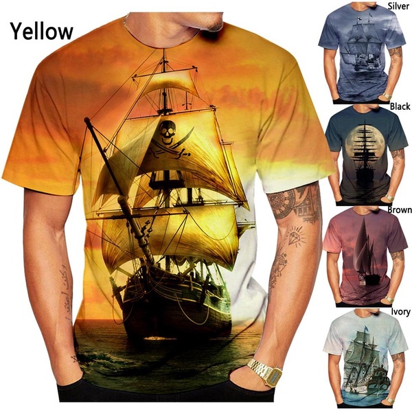 Summer T-Shirt For Men Sailing Pirate Ship Pattern Man T Shirt 3d