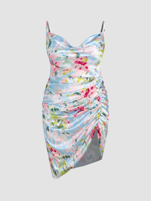 Cider Illusion Floral Ruched Cowl Neck Midi Dress Curve & Plus Lazada