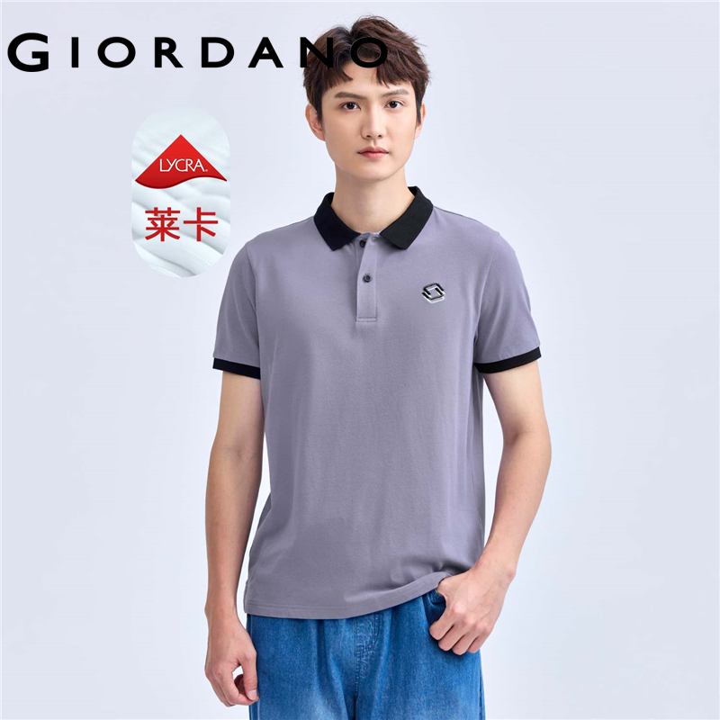 GIORDANO Men Polo Shirts Contrasting Collar Short Sleeve Polo Shirts Embroidery Summer Fashion Casual Polo Shirts 13014554