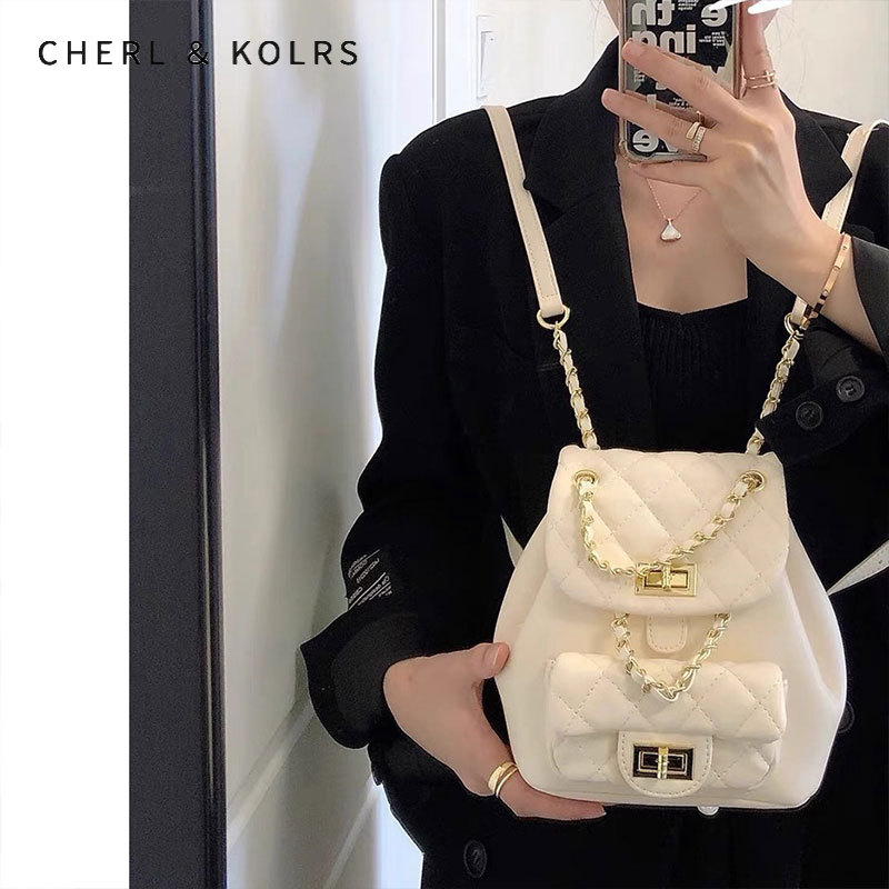 C&K Versatile Backpack Bag Women's Fashion Textured Chain Travel Multi-Purpose Small Backpack Student School Bag
