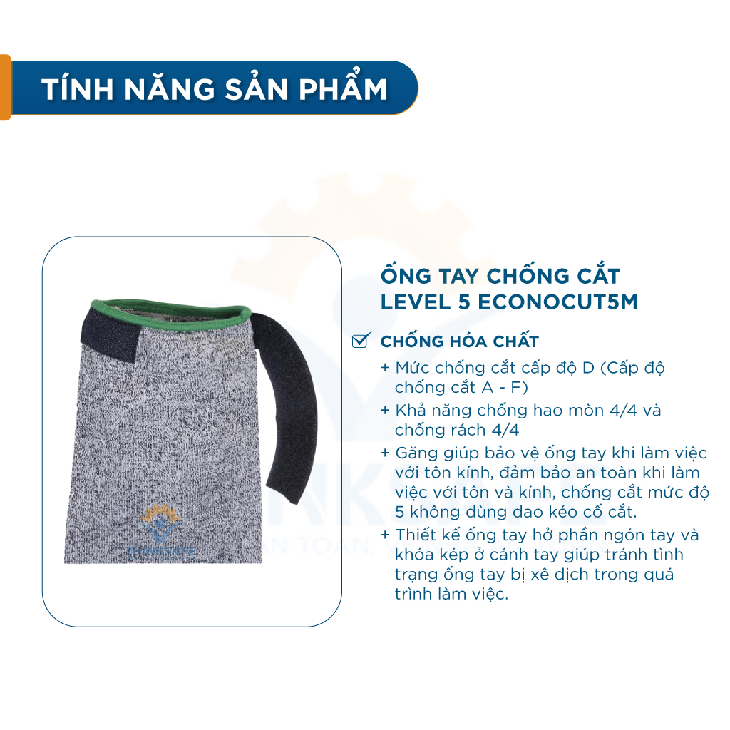 Ống tay chống cắt Deltaplus Econocut5M - Găng tay chống cắt khỏi những vật sắc nhọn như tôn kính - Bảo hộ Thinksafe