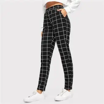 black plaid pants
