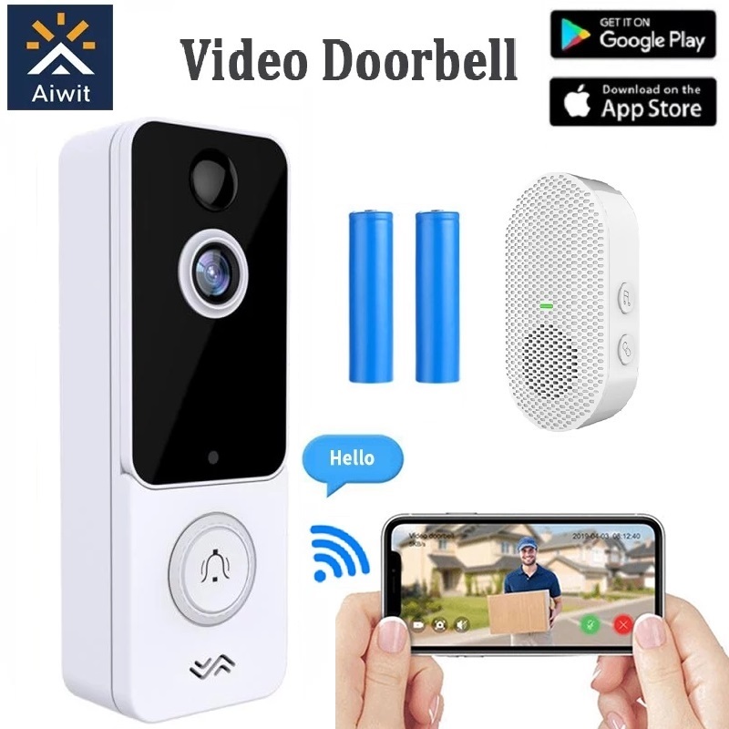 Batteries Included Wireless Video Doorbell,1080P Smart Home Security System with Real Time Push Alerts Night Vision Weather Resistant Free Cloud Storage Visual Recording Security Door Bell 
