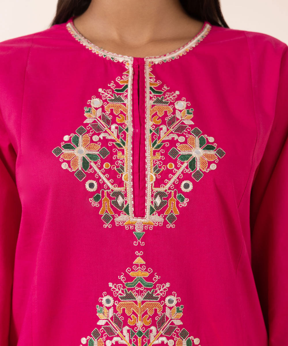 Sapphire Women's Pret Cambric Pink Embroidered A-Line Shirt For Women - Women RTW / Stitched. 
