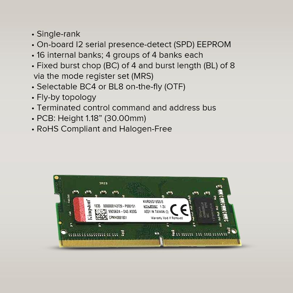 EasyPC Kingston KVR26S19S8/8 8gb 1x8 2666mhz or 2666MT/s Ddr4