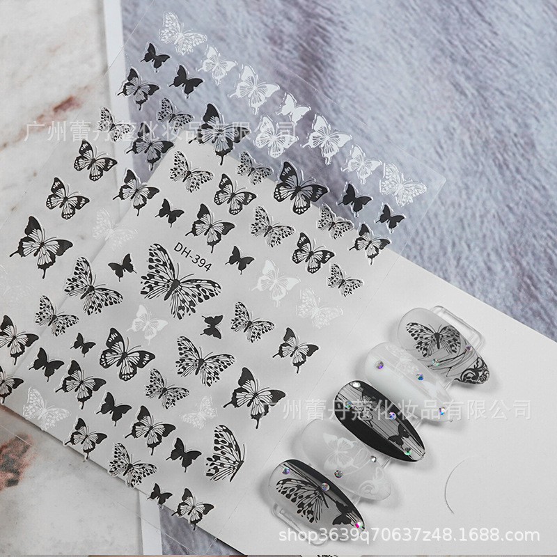 Sticker Bướm Và Hoa Trắng 3D Trang Trí Móng