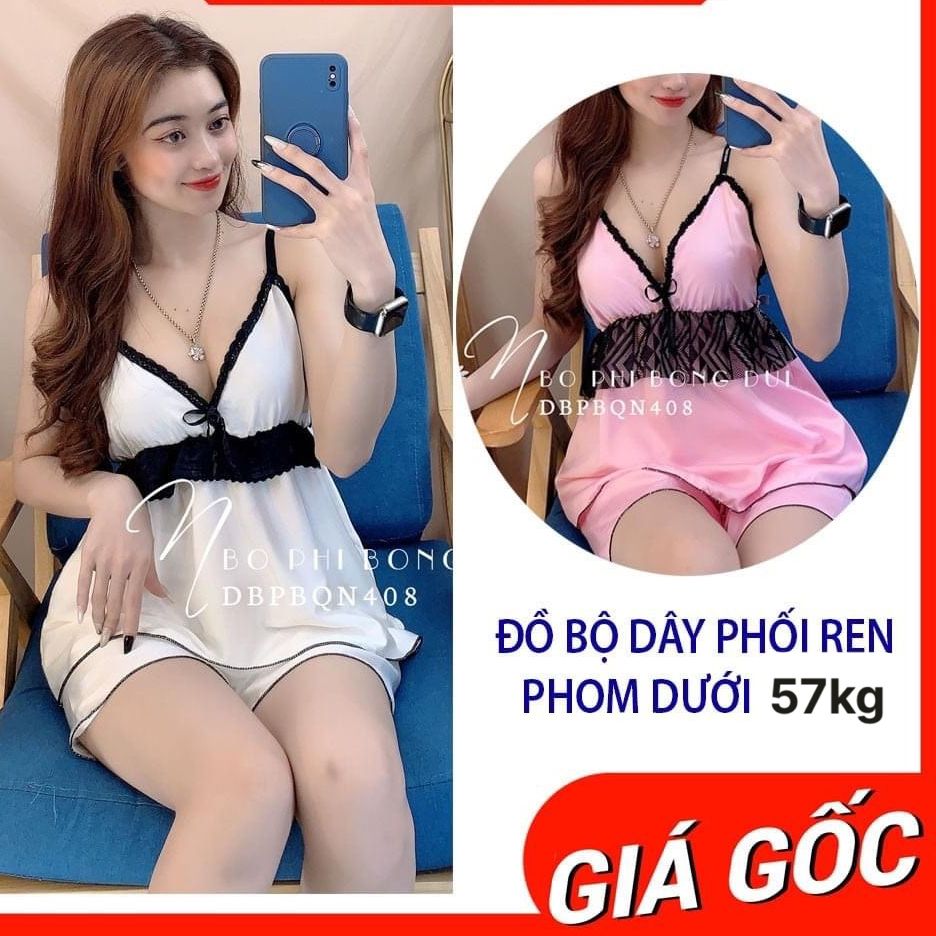 Đồ ngủ phi bóng sexy phối ren đen,freesize dưới 57kg