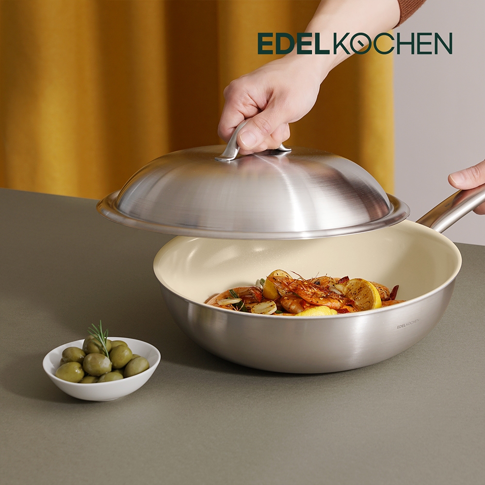 Combo 2 chảo inox Edelkochen Easy Prism - Màu Soy Milk (Chảo chiên 24cm/ Chảo xào 28cm)