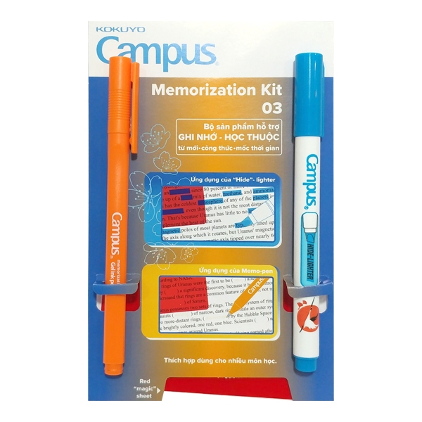 Bộ sản phẩm ghi nhớ Campus Memorization Kit MMK-03 (1 bút gel, 1 bút đánh dấu, 1 tấm phin đỏ)