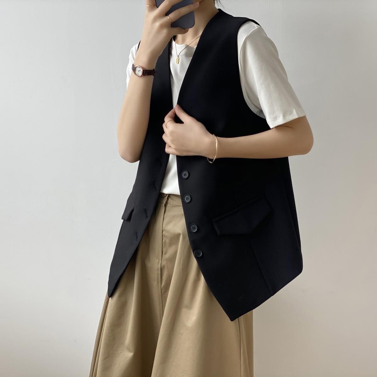 ins Plus size sleeveless suit jacket for women girls Single breasted