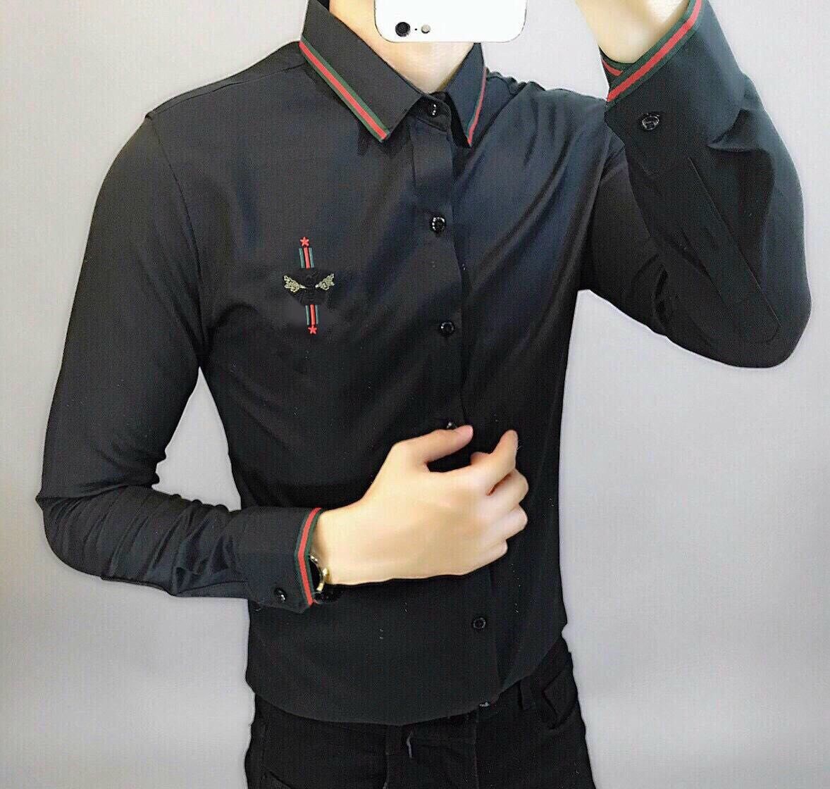 Kman_Áo sơ mi hoa tiết kate lụa cao cấp 023 ( Đen, trắng )