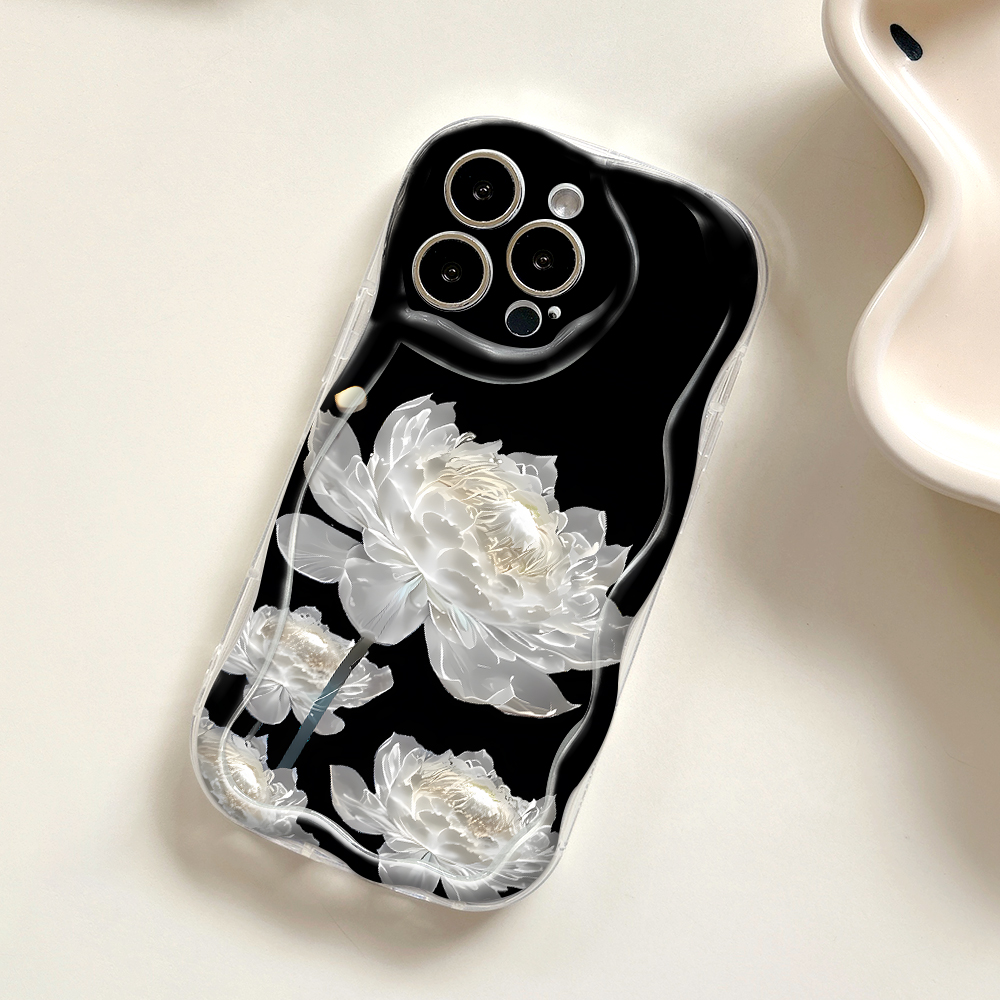 Jizetin for Redmi 10 Back Cover White Lotus Flowers Wavy Edge Soft Silicone Phone Case. 