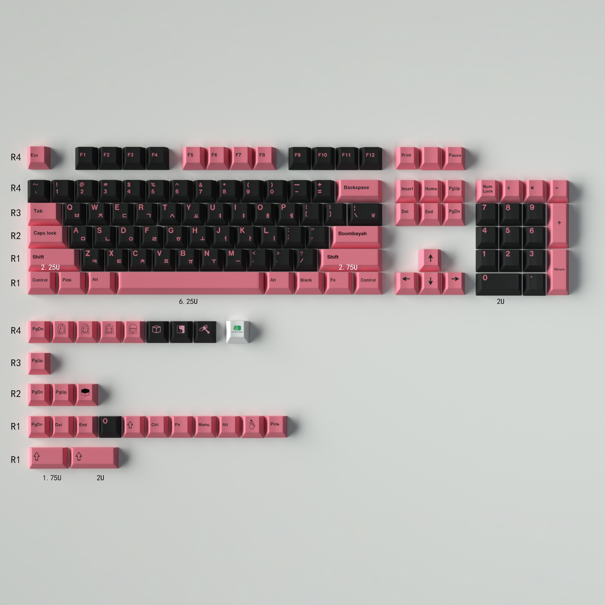 Black Pink Large Set Cherry Profile DYE-SUB PBT Keycap Japanese Korean Custom Personality Keycaps For Mechanical Keyboard
