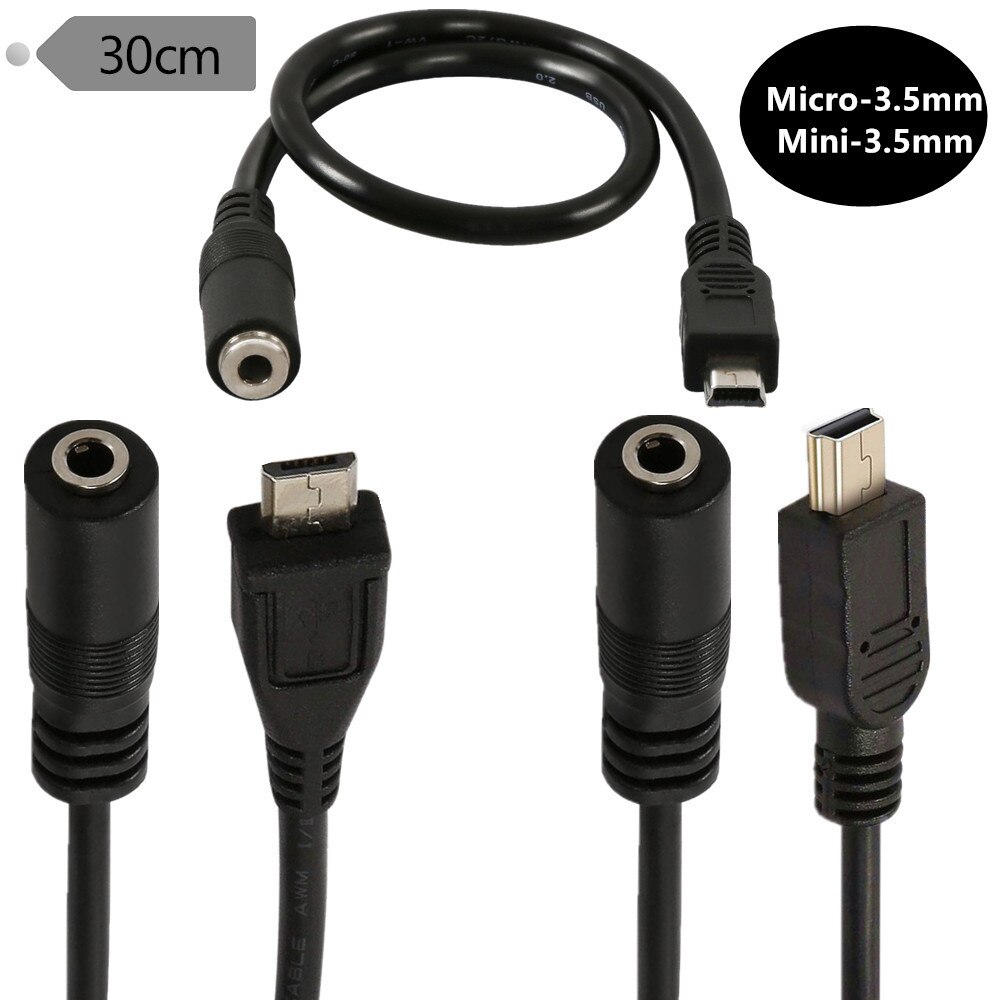 3.5Mm Female To 5 Pin Mini USB Male Microphone Adapter 0.3M Micro USB Jack