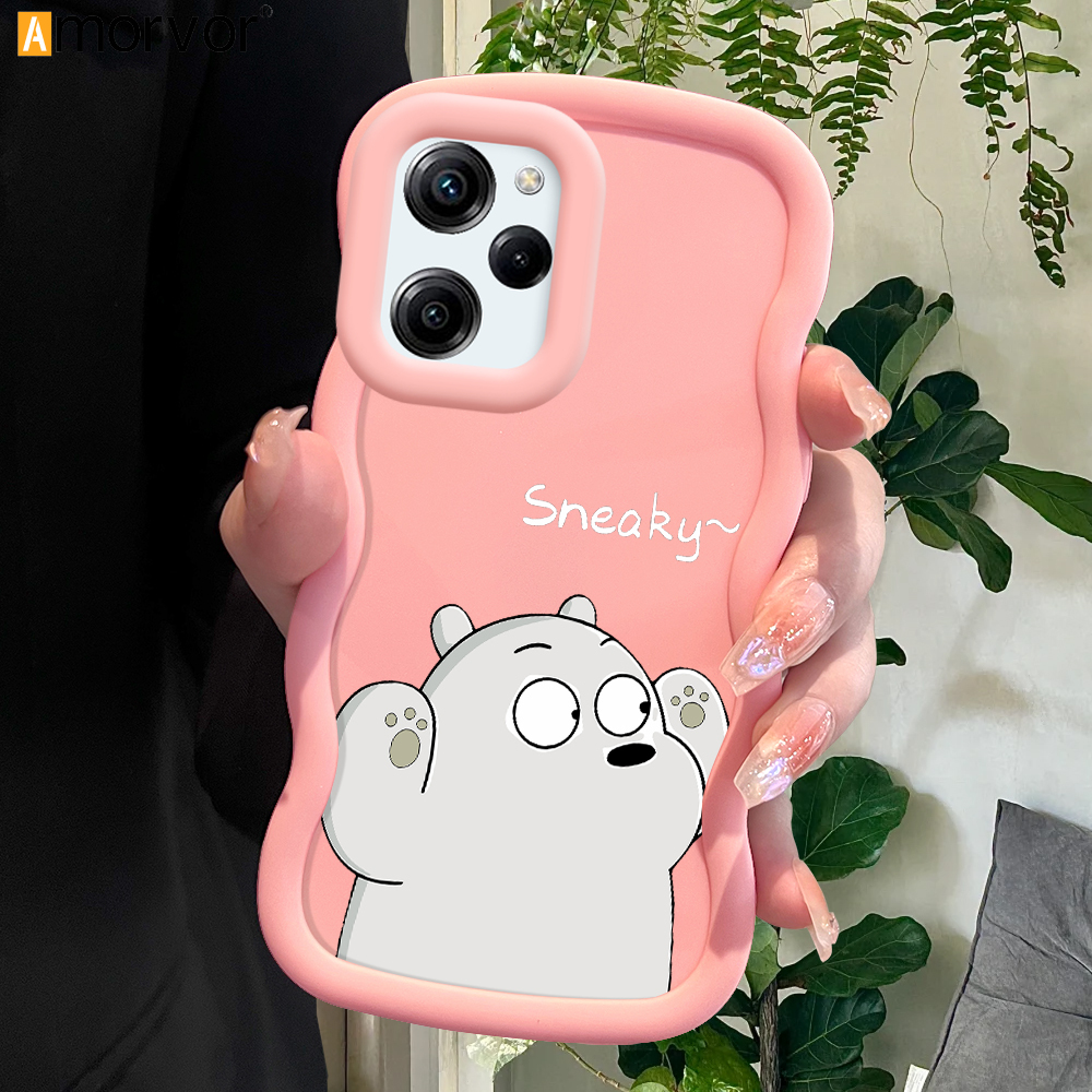 AMORVOR for Xiaomi Poco X5 Pro 5G Back Cover Cute White Bear Pattern Luxury Phone Case Macaron Wave Soft Silicone Mobile Cover. 