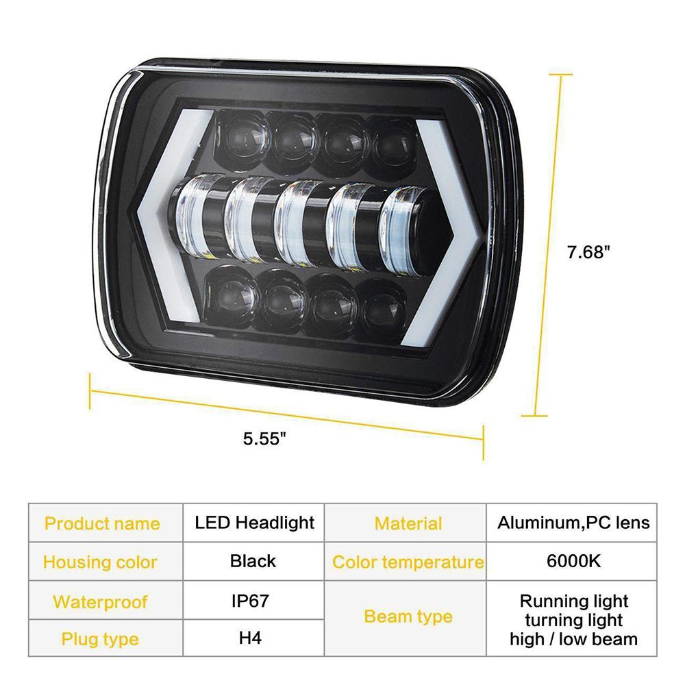BraveWAU 5x7 / 7x6 LED Projector Headlights – Hi/Lo Sealed Beam, Halo, For Jeep Cherokee XJ YJ Ford