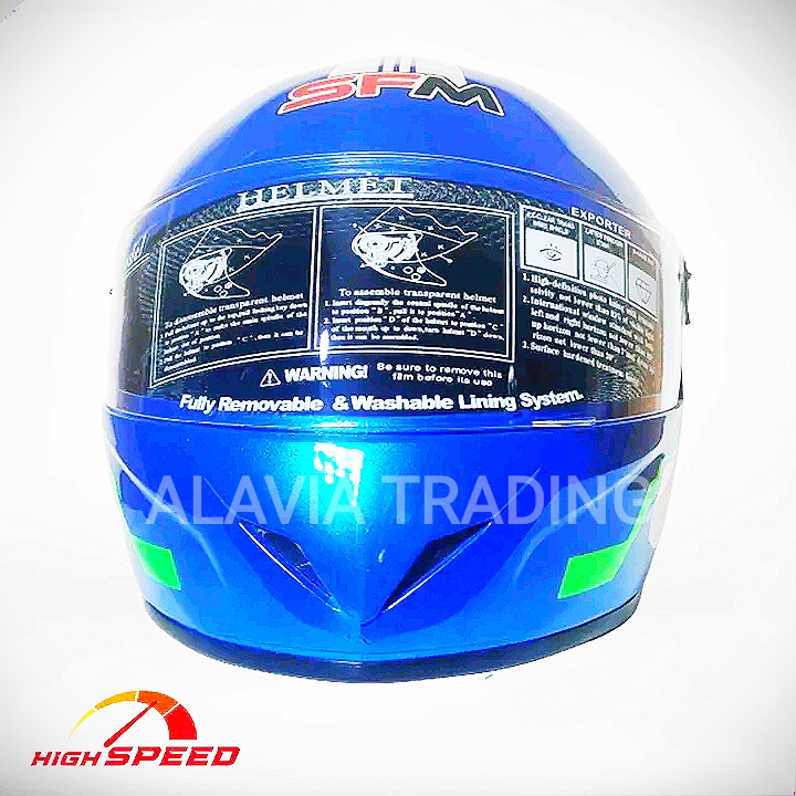 Full face bike helmet sfm high speed-blue and white graphics.