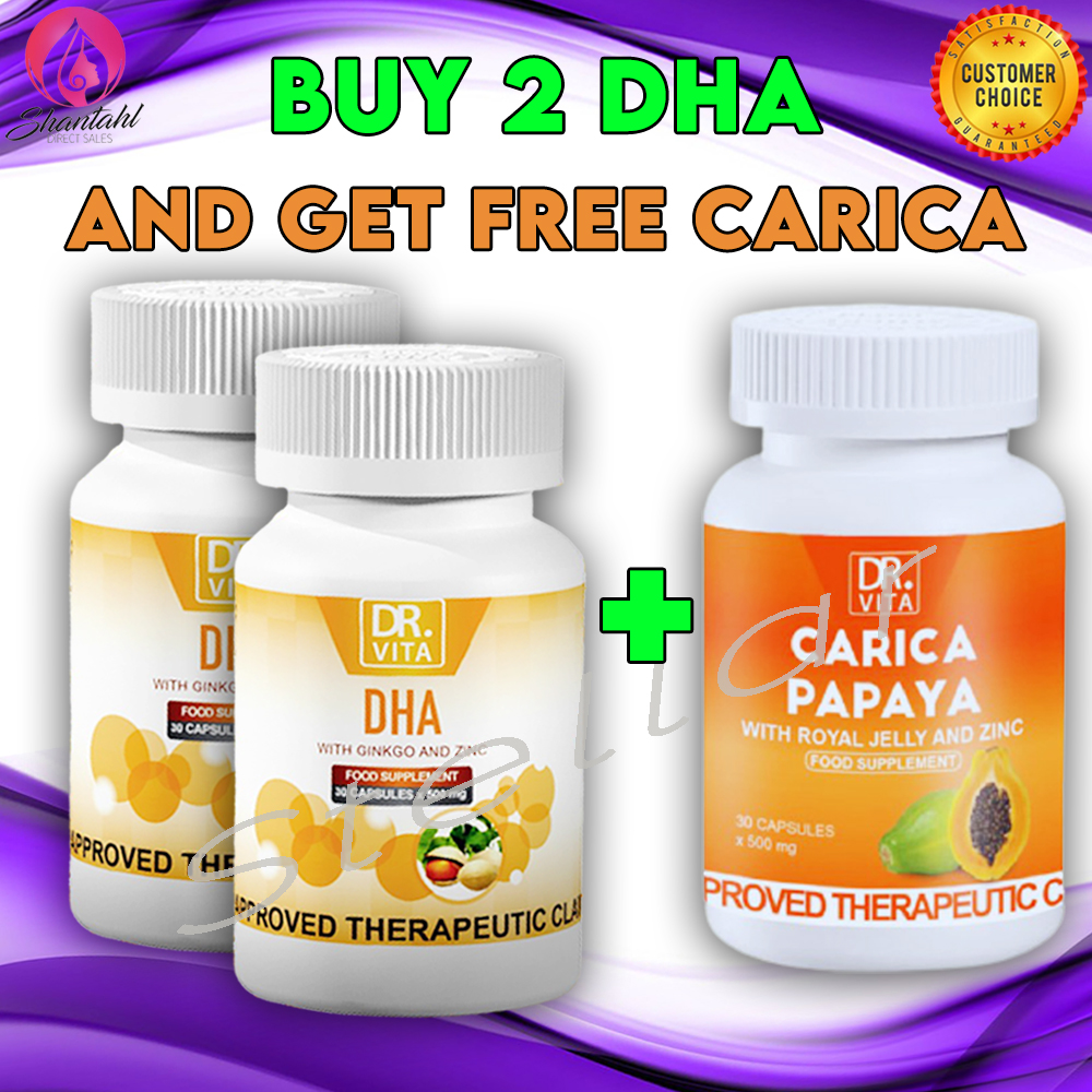 FREE CARICA PAPAYA! 2 BOTTLES Dr. Vita DHA with Ginkgo and Zinc (Elderly), Dr. Vita DHA for